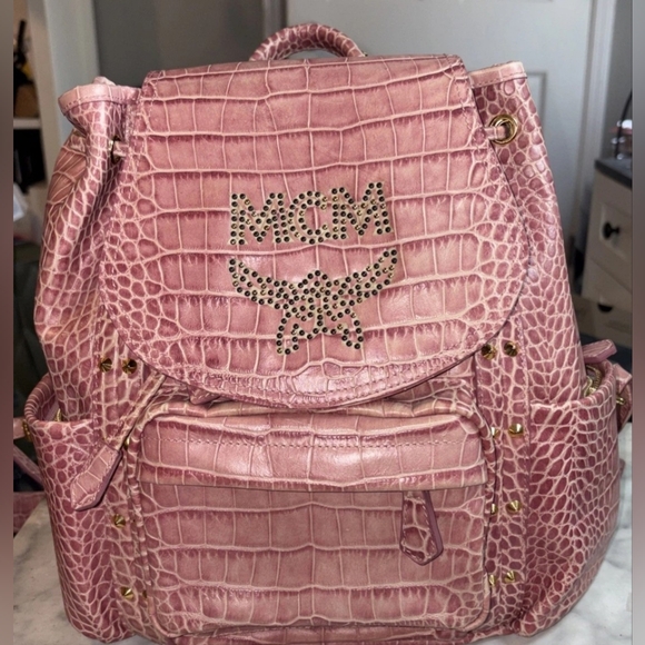 Rare 1 Of 1 MCM Pink GenuineCrocodile Leather Backpack. Insane Quality